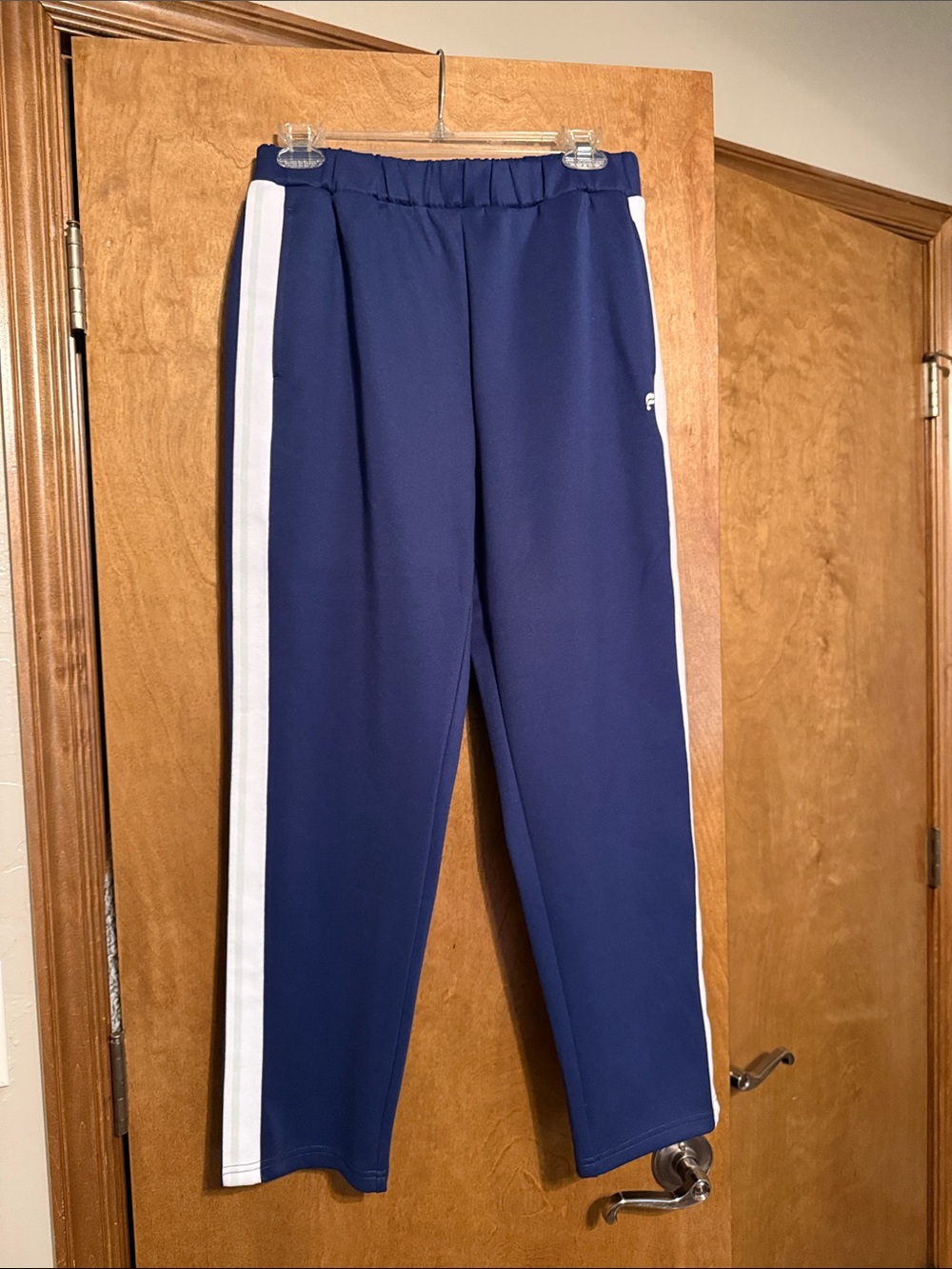 Fabletics Navy Track Joggers with White Side Stripes